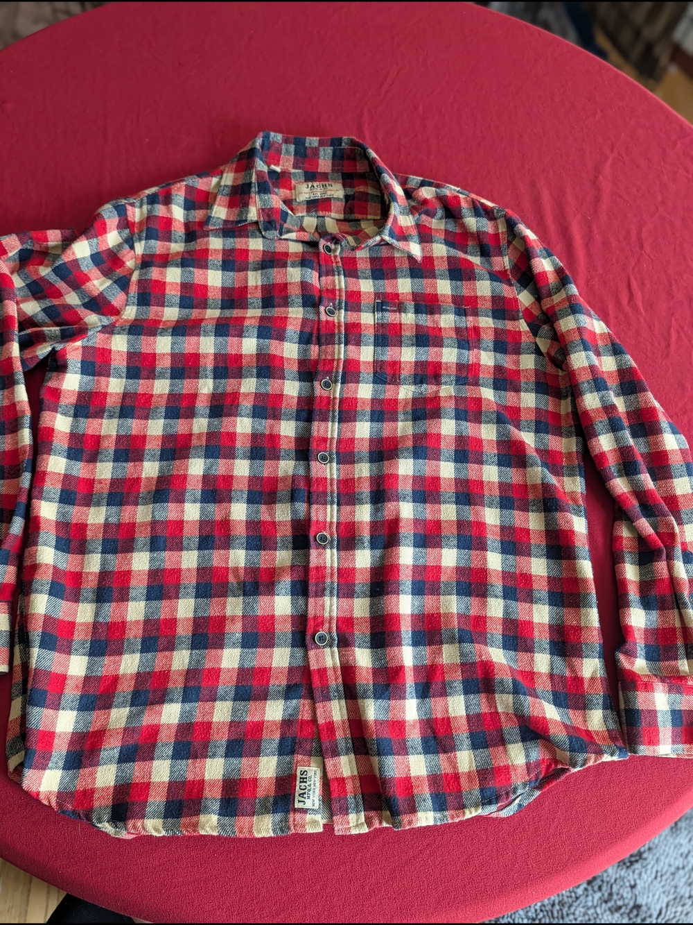 Jachs Men's Red Blue Plaid Button-Up Shirt